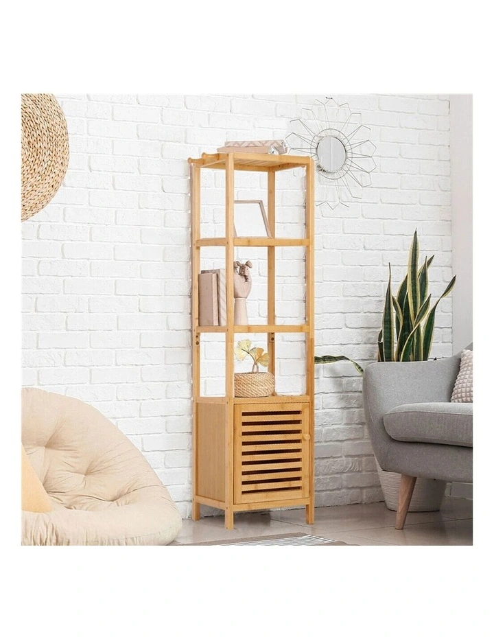 Tall Slender Bamboo Freestanding Tower Cabinet With Shelves image 6