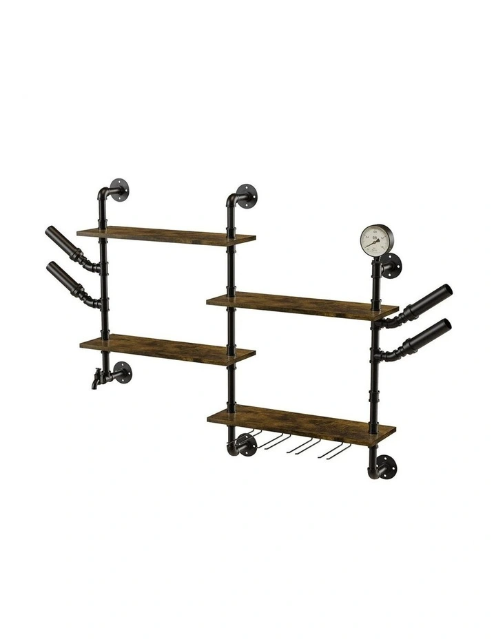 Industrial Pipe Wall Bar Shelf With Wine Glass Holder image 3