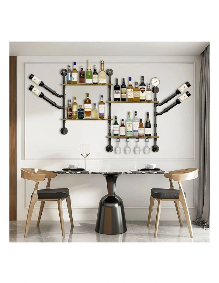 Industrial Pipe Wall Bar Shelf With Wine Glass Holder image 6
