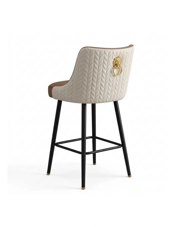 Light Khaki Swivel Bar Stool Upholstered Leather Modern Kitchen Chair image 1