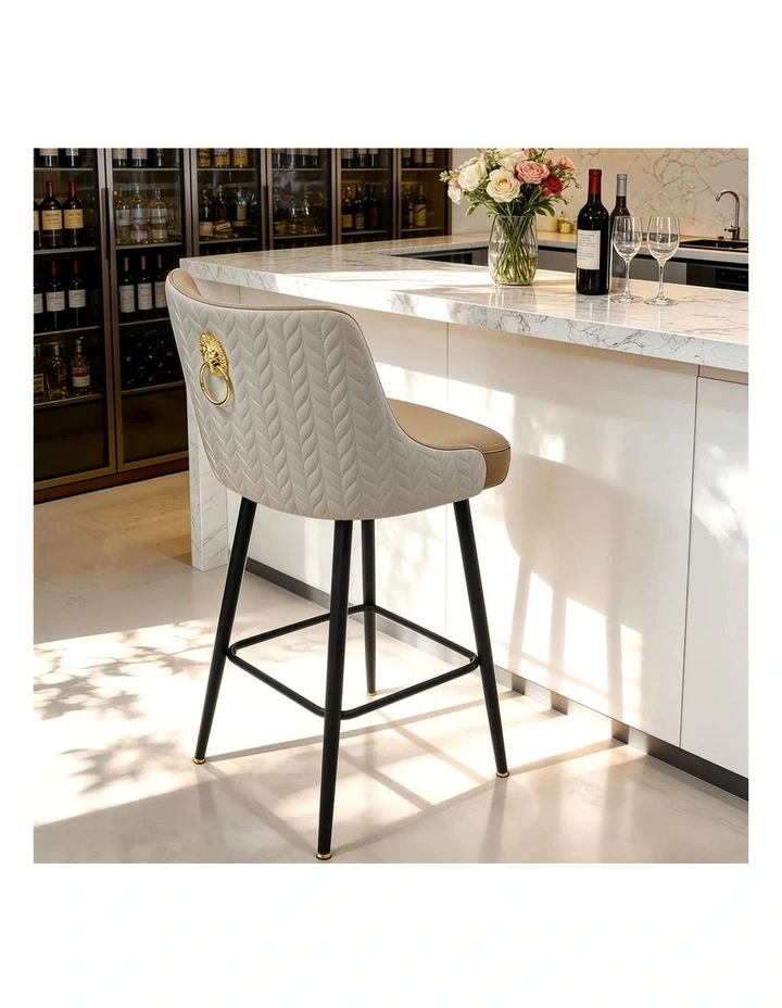 Light Khaki Swivel Bar Stool Upholstered Leather Modern Kitchen Chair image 2
