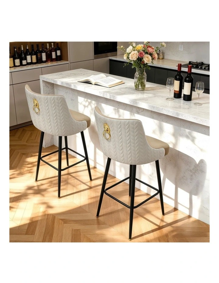 Light Khaki Swivel Bar Stool Upholstered Leather Modern Kitchen Chair image 3