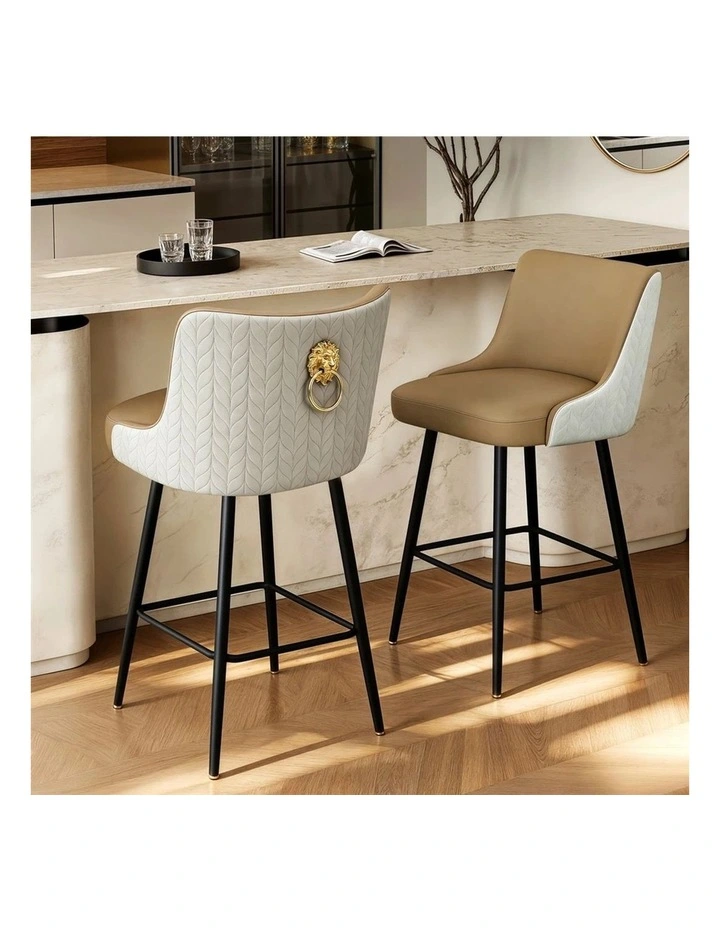 Light Khaki Swivel Bar Stool Upholstered Leather Modern Kitchen Chair image 4