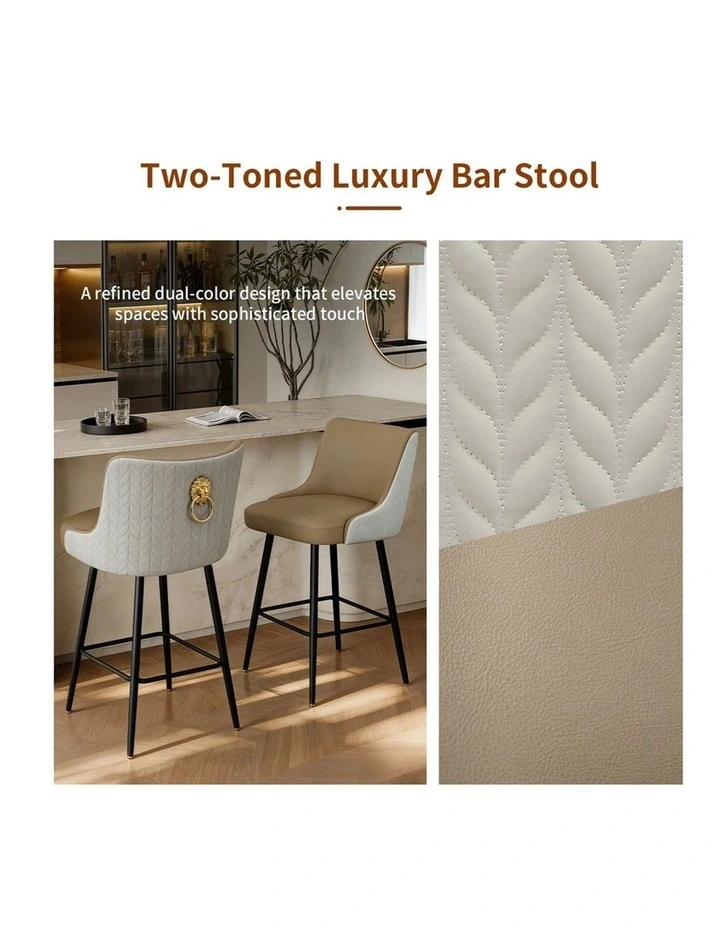 Light Khaki Swivel Bar Stool Upholstered Leather Modern Kitchen Chair image 6