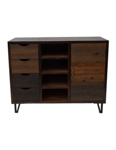 Brown Industrial Storage Cabinet With Drawers Shelves Wooden Metal Unit