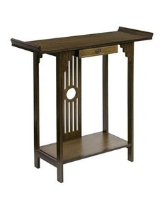 Brown Bamboo Console Table with Drawer Hallway Storage Table