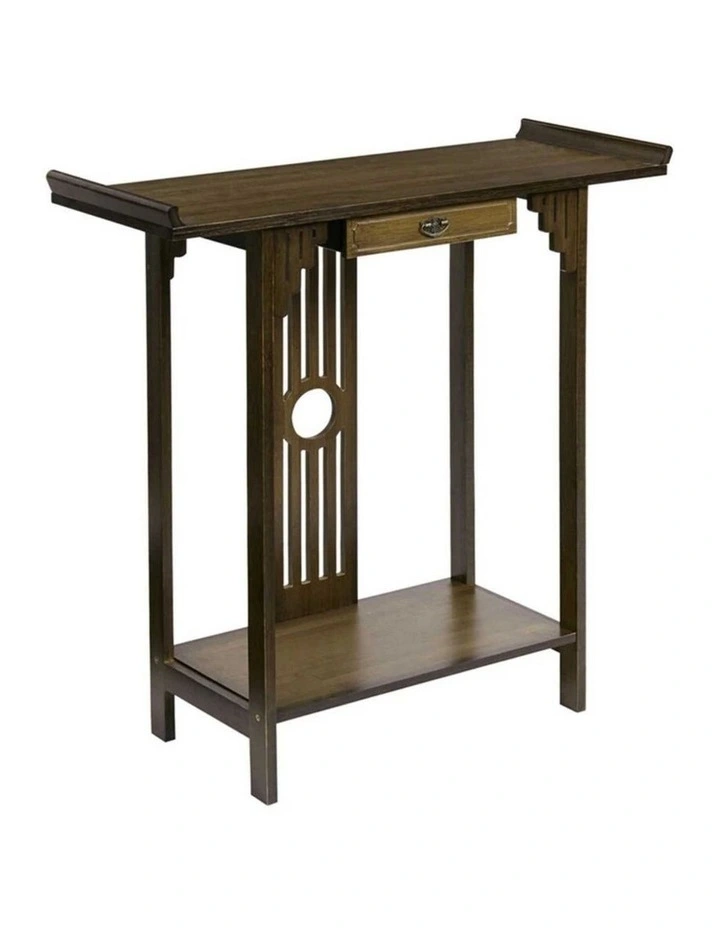 Brown Bamboo Console Table with Drawer Hallway Storage Table image 1