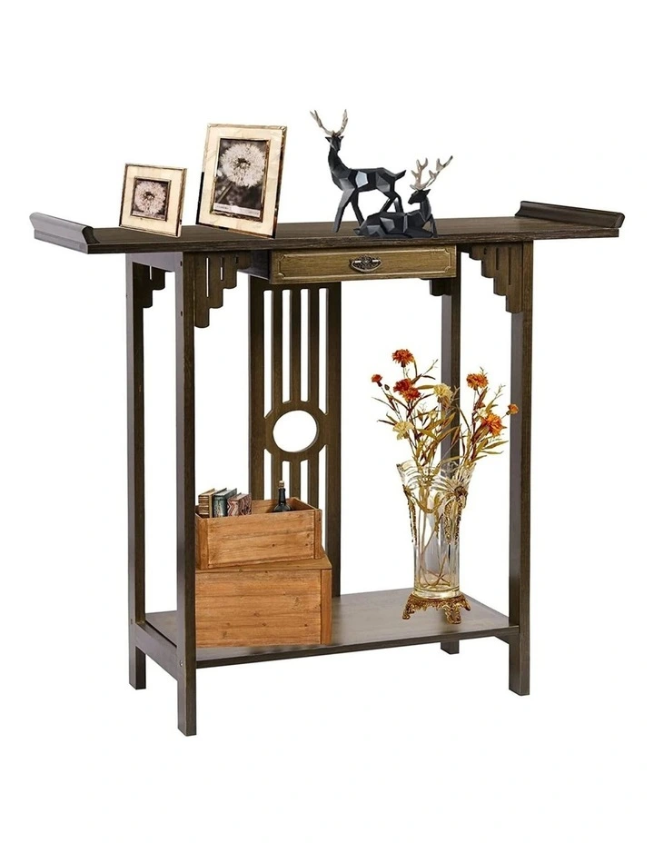 Brown Bamboo Console Table with Drawer Hallway Storage Table image 2
