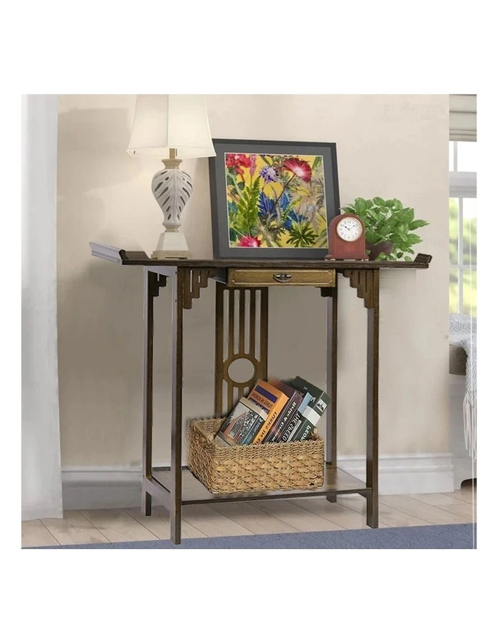 Brown Bamboo Console Table with Drawer Hallway Storage Table image 3