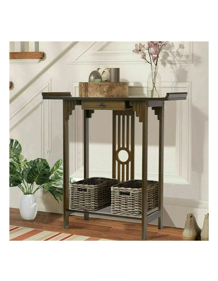 Brown Bamboo Console Table with Drawer Hallway Storage Table image 4