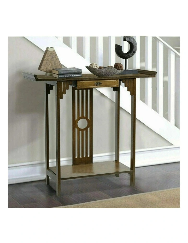 Brown Bamboo Console Table with Drawer Hallway Storage Table image 5