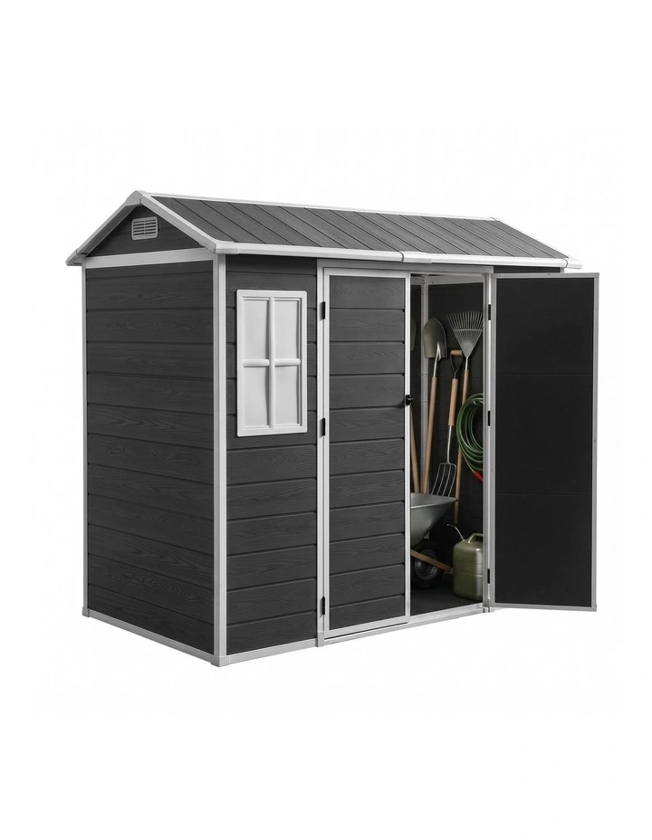 Giantz Garden Shed Resin Outdoor Storage Box 2.44x1.31M Tool Shed Backyard Black image 1