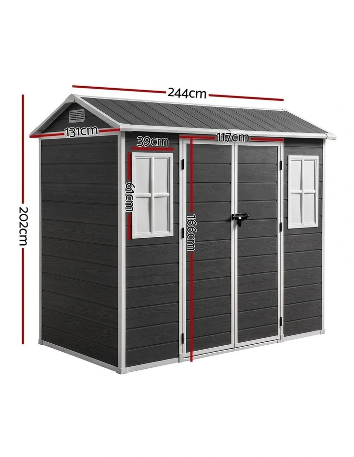 Giantz Garden Shed Resin Outdoor Storage Box 2.44x1.31M Tool Shed Backyard Black image 2