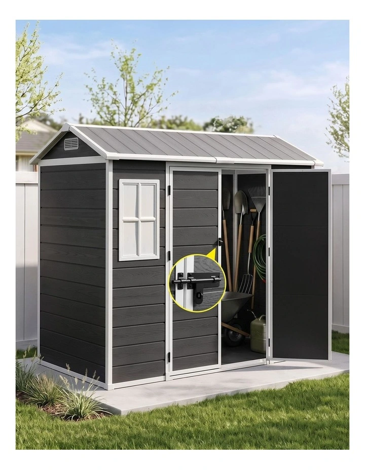 Giantz Garden Shed Resin Outdoor Storage Box 2.44x1.31M Tool Shed Backyard Black image 6