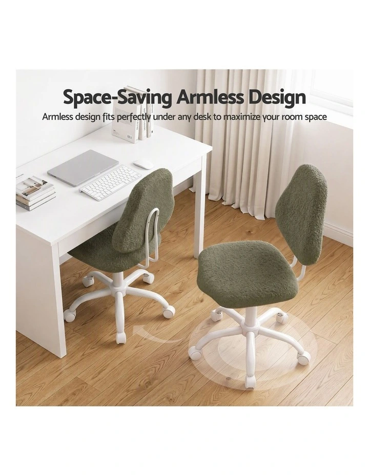 Artiss Armless Office Chair Ergonomic Soft Fleece Height Adjustable Vanity Desk Chair Green image 4