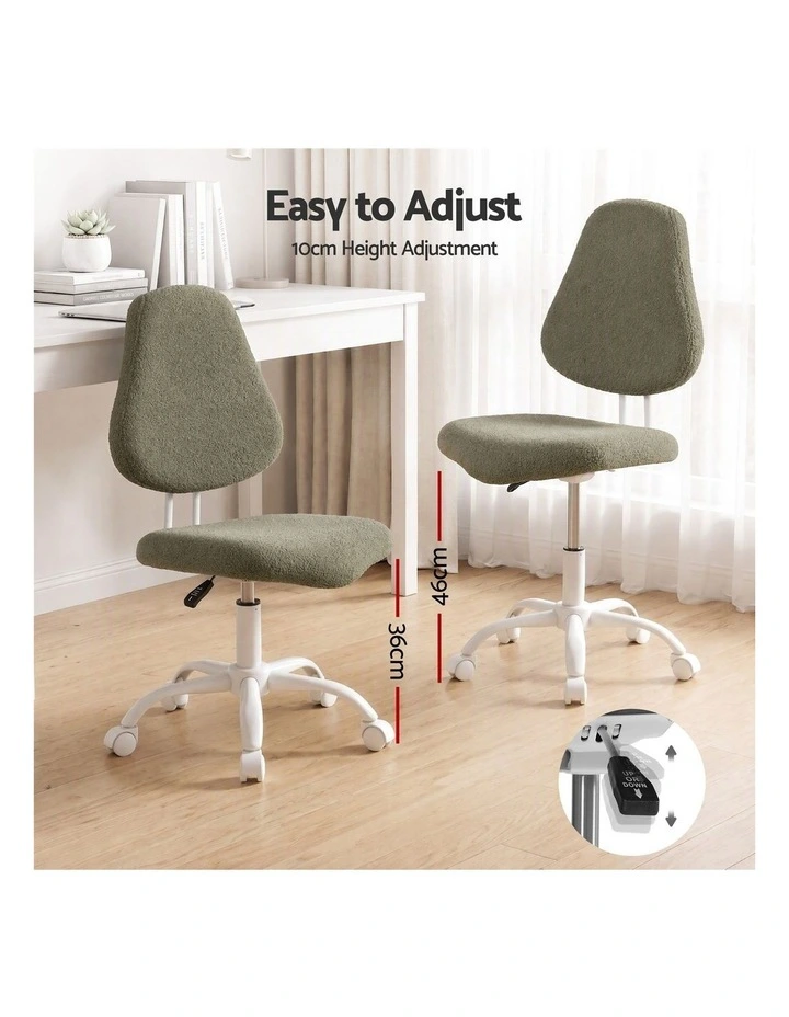 Artiss Armless Office Chair Ergonomic Soft Fleece Height Adjustable Vanity Desk Chair Green image 5