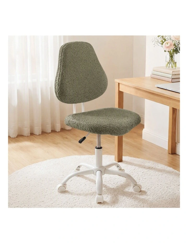 Artiss Armless Office Chair Ergonomic Soft Fleece Height Adjustable Vanity Desk Chair Green image 6