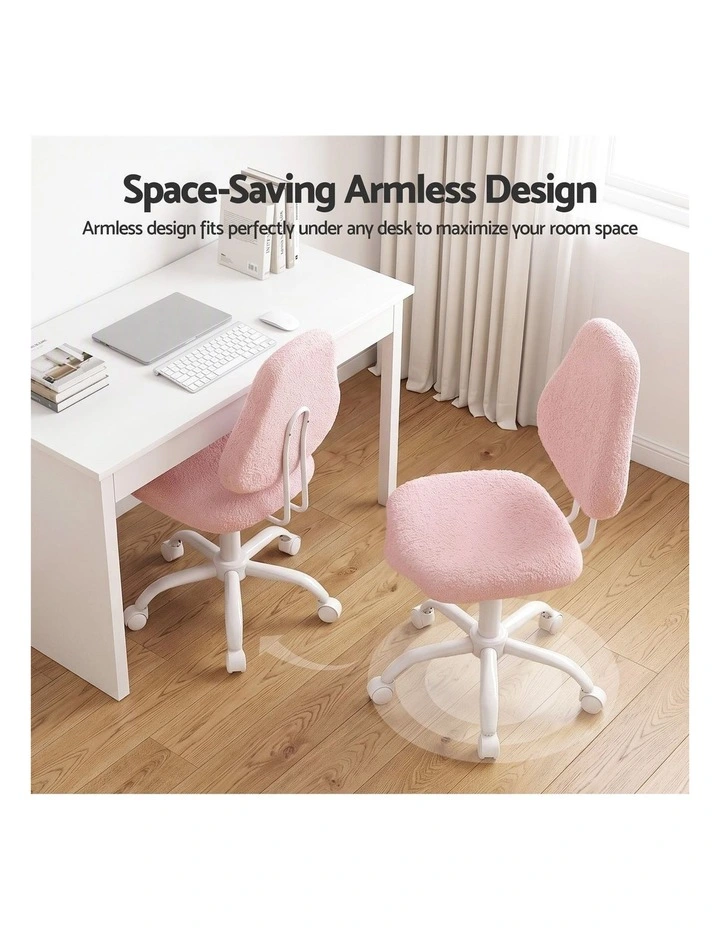 Artiss Armless Office Chair Ergonomic Soft Fleece Height Adjustable Vanity Desk Chair Pink image 4