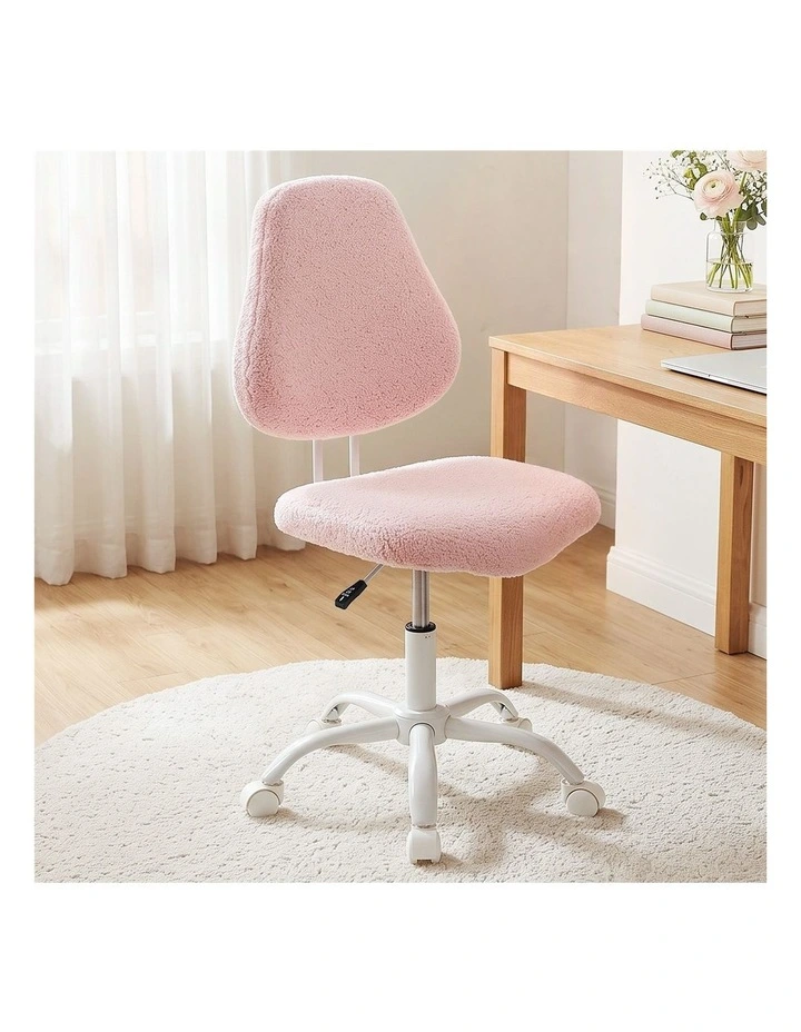 Artiss Armless Office Chair Ergonomic Soft Fleece Height Adjustable Vanity Desk Chair Pink image 6