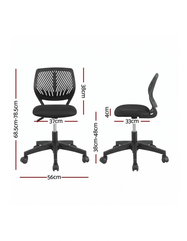 Artiss Ergonomic Office Chair Armless Study Chair Height Adjustable for Girls Boys Teens Black image 2