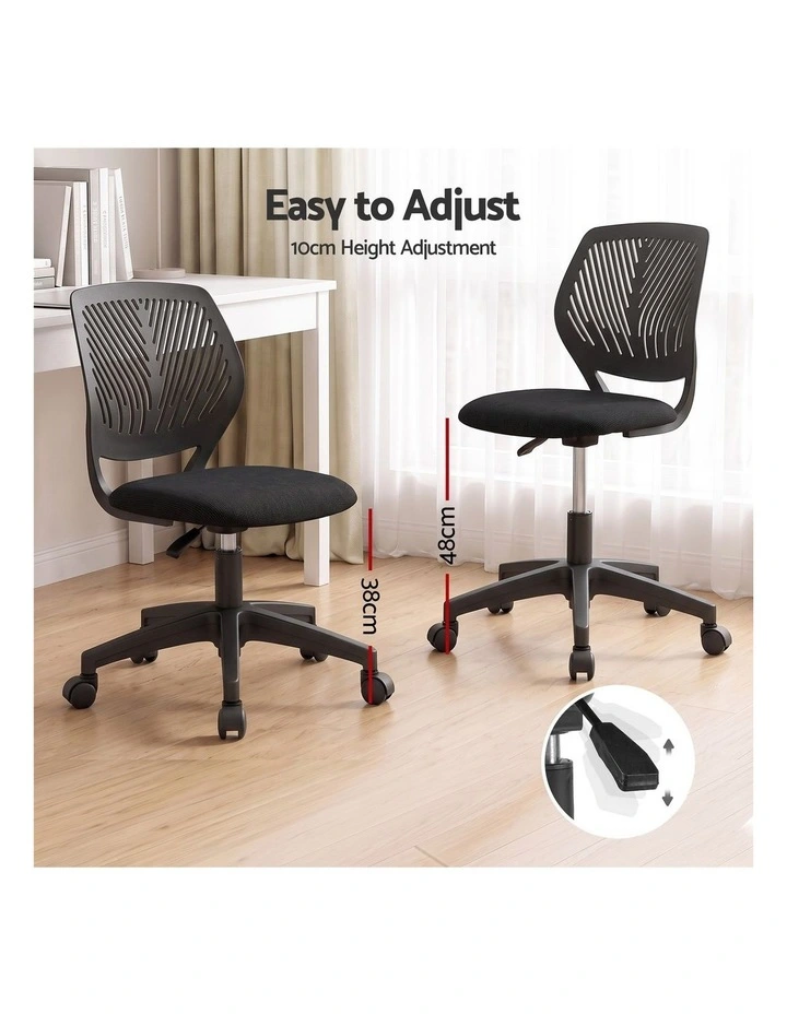 Artiss Ergonomic Office Chair Armless Study Chair Height Adjustable for Girls Boys Teens Black image 5