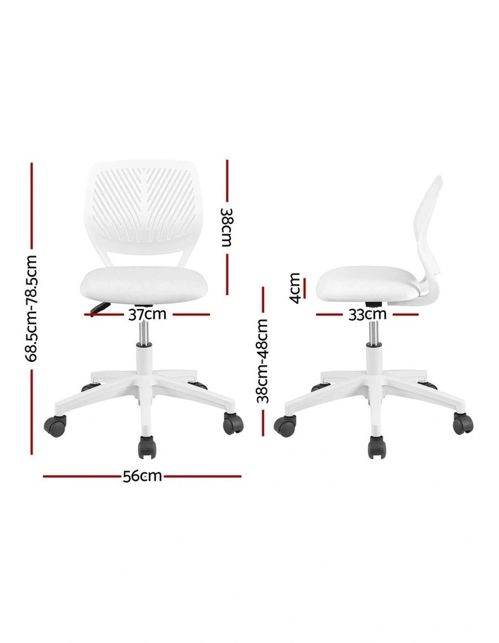 Artiss Ergonomic Office Chair Armless Study Chair Height Adjustable for Girls Boys Teens White image 2