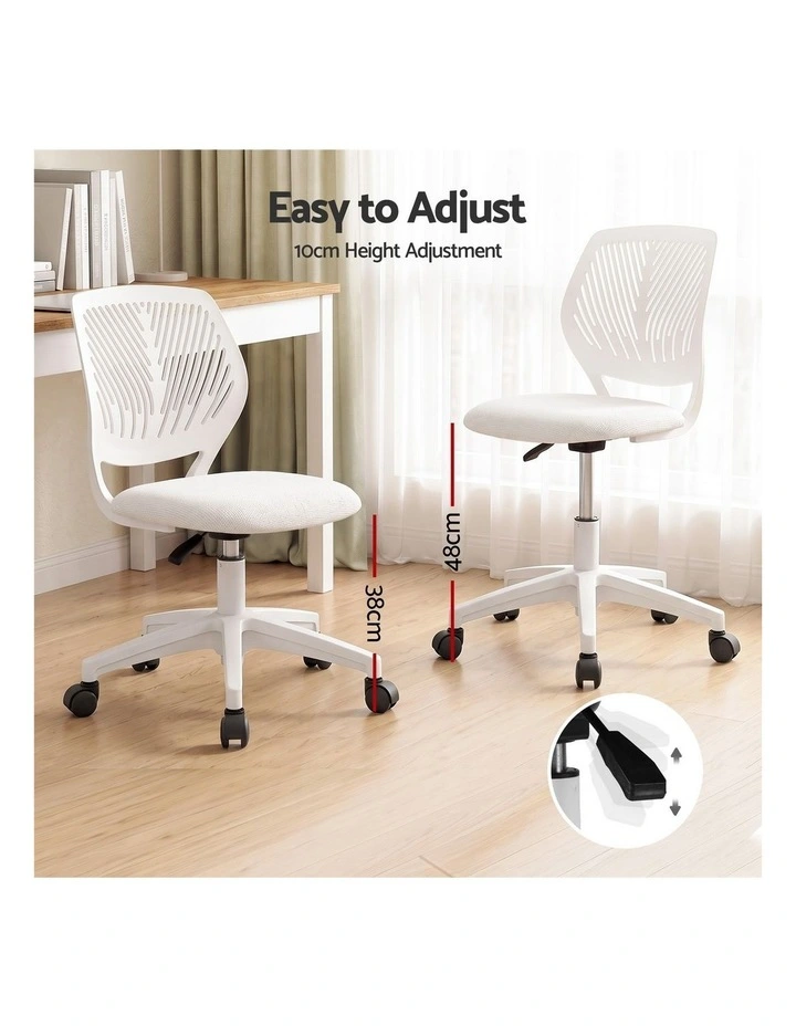 Artiss Ergonomic Office Chair Armless Study Chair Height Adjustable for Girls Boys Teens White image 5