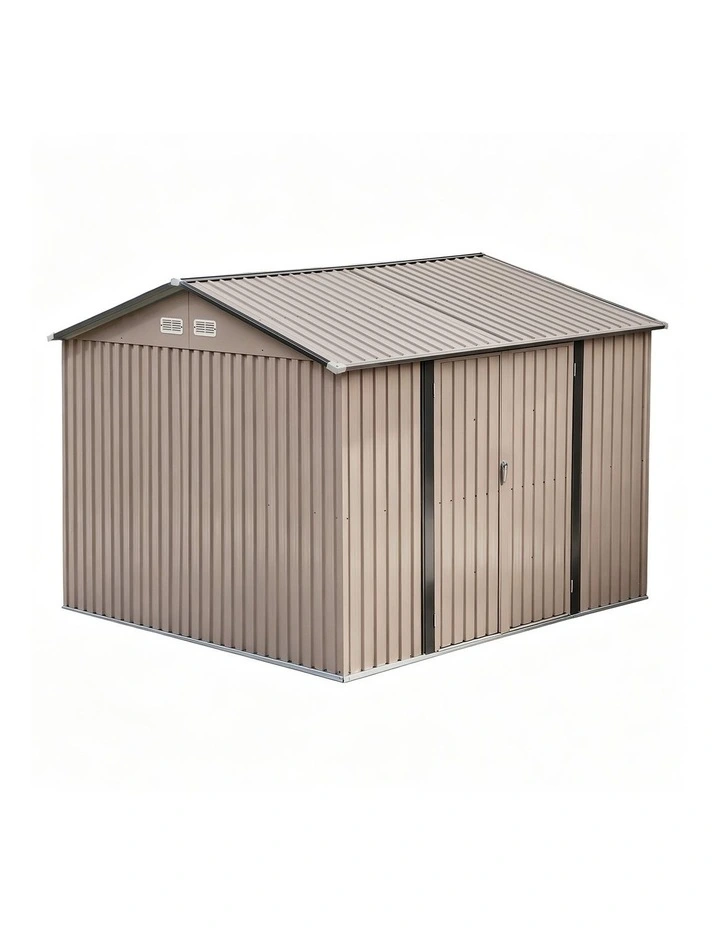 Giantz 3X3M Garden Shed Outdoor Storage Backyard Tool Shed Galvanized Steel Brown image 2