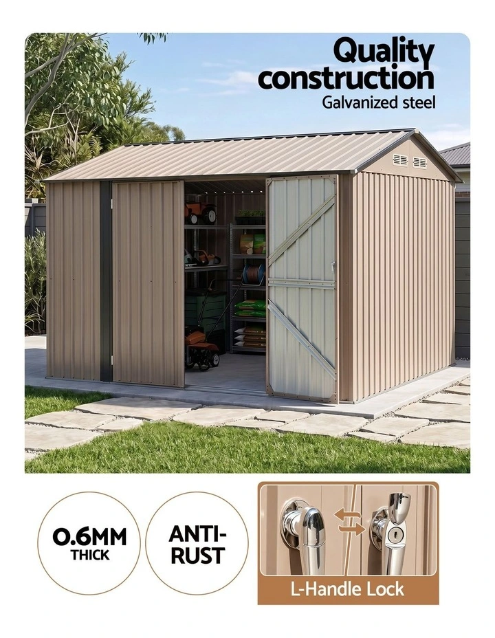 Giantz 3X3M Garden Shed Outdoor Storage Backyard Tool Shed Galvanized Steel Brown image 3