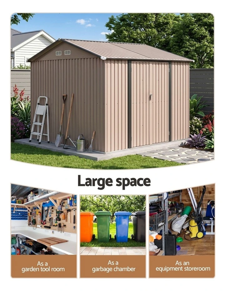 Giantz 3X3M Garden Shed Outdoor Storage Backyard Tool Shed Galvanized Steel Brown image 4