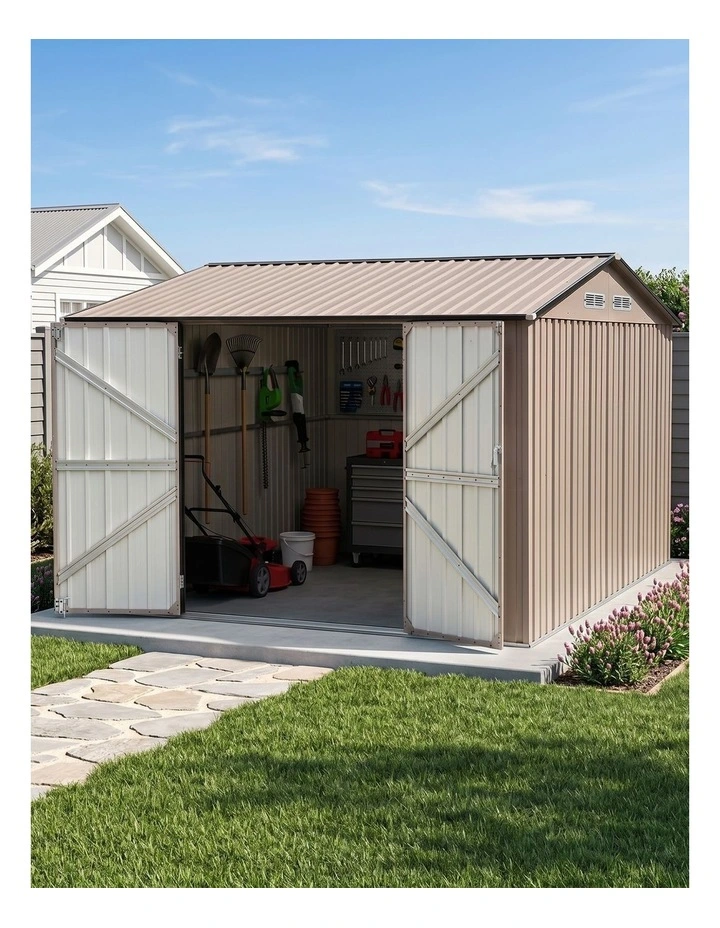 Giantz 3X3M Garden Shed Outdoor Storage Backyard Tool Shed Galvanized Steel Brown image 5