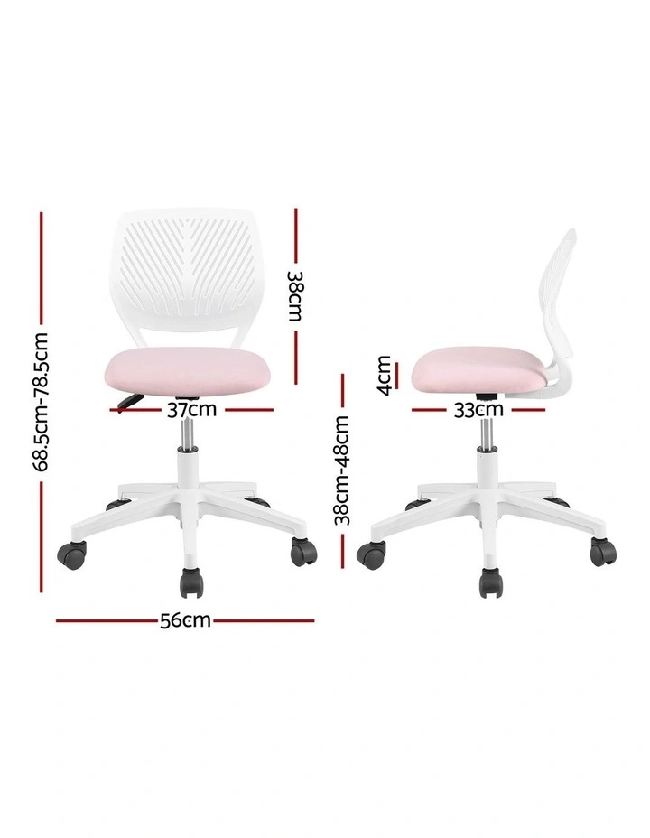 Artiss Ergonomic Office Chair Armless Study Chair Height Adjustable for Girls Boys Teens Pink image 2