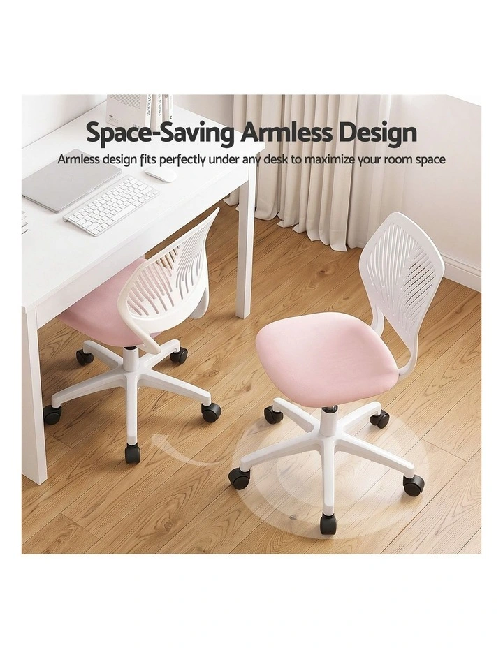 Artiss Ergonomic Office Chair Armless Study Chair Height Adjustable for Girls Boys Teens Pink image 4
