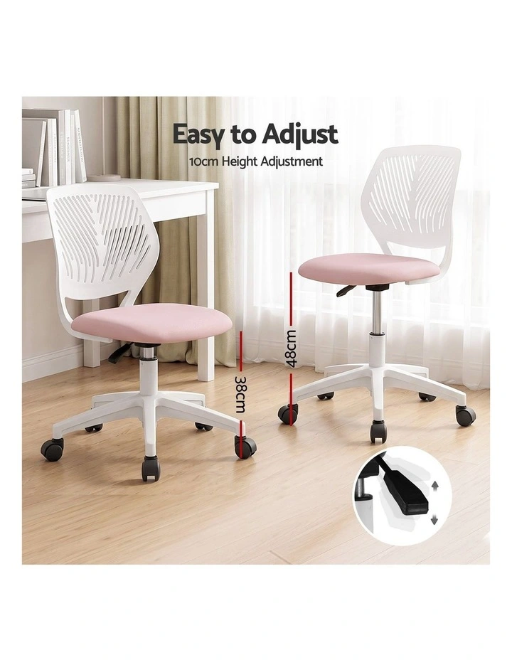 Artiss Ergonomic Office Chair Armless Study Chair Height Adjustable for Girls Boys Teens Pink image 5