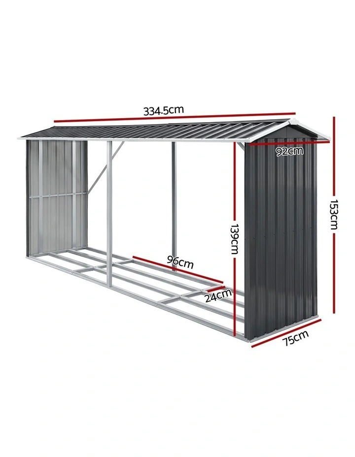 Giantz Firewood Storage Shed 334.5CM x 92CM Outdoor Log Rack Galvanised Steel Wood Holder image 2