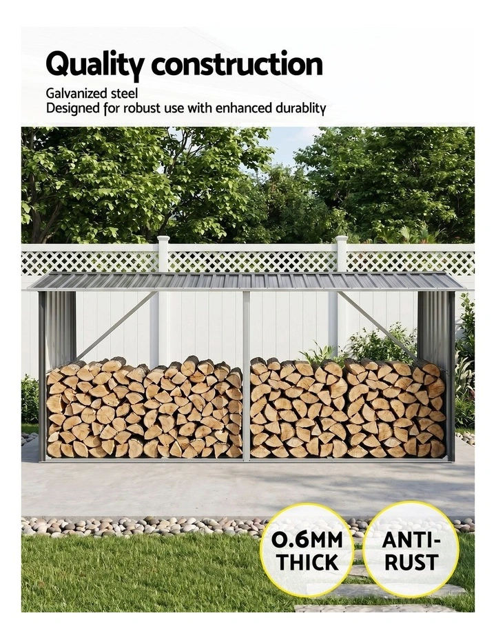 Giantz Firewood Storage Shed 334.5CM x 92CM Outdoor Log Rack Galvanised Steel Wood Holder image 4