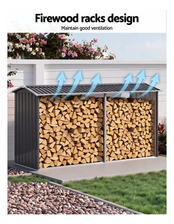 Giantz Firewood Storage Shed 334.5CM x 92CM Outdoor Log Rack Galvanised Steel Wood Holder image 5