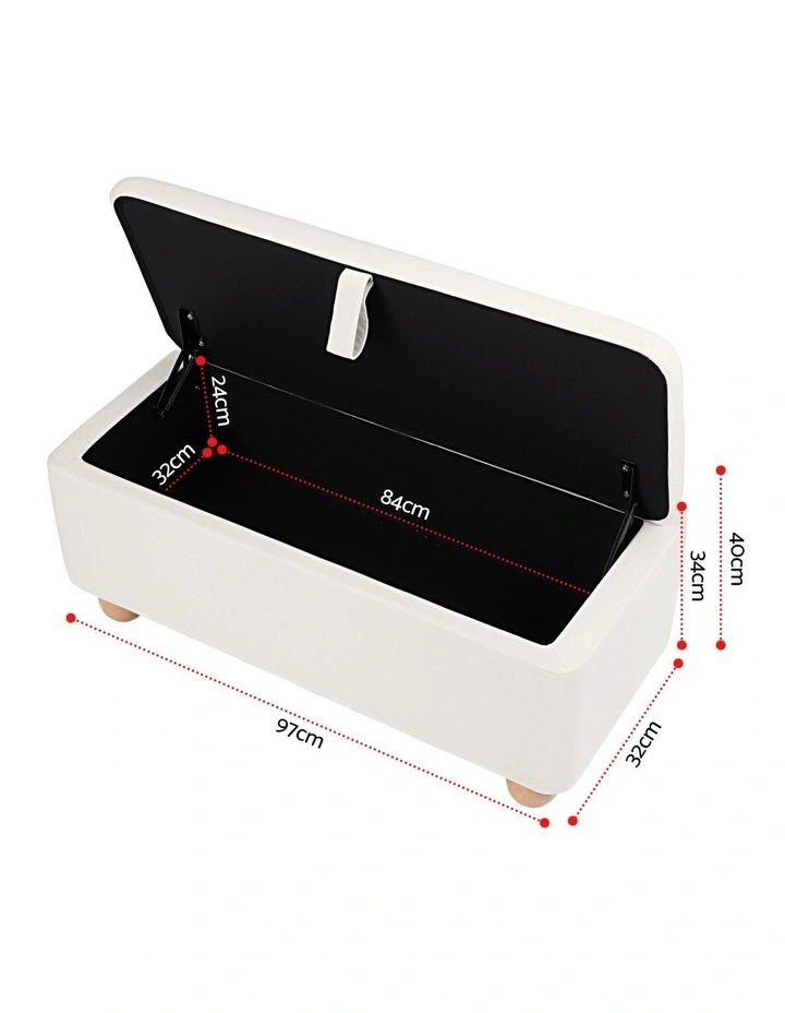 Artiss Storage Ottoman Hidden Bench Velvet Blanket Box Beige 97cm image 2
