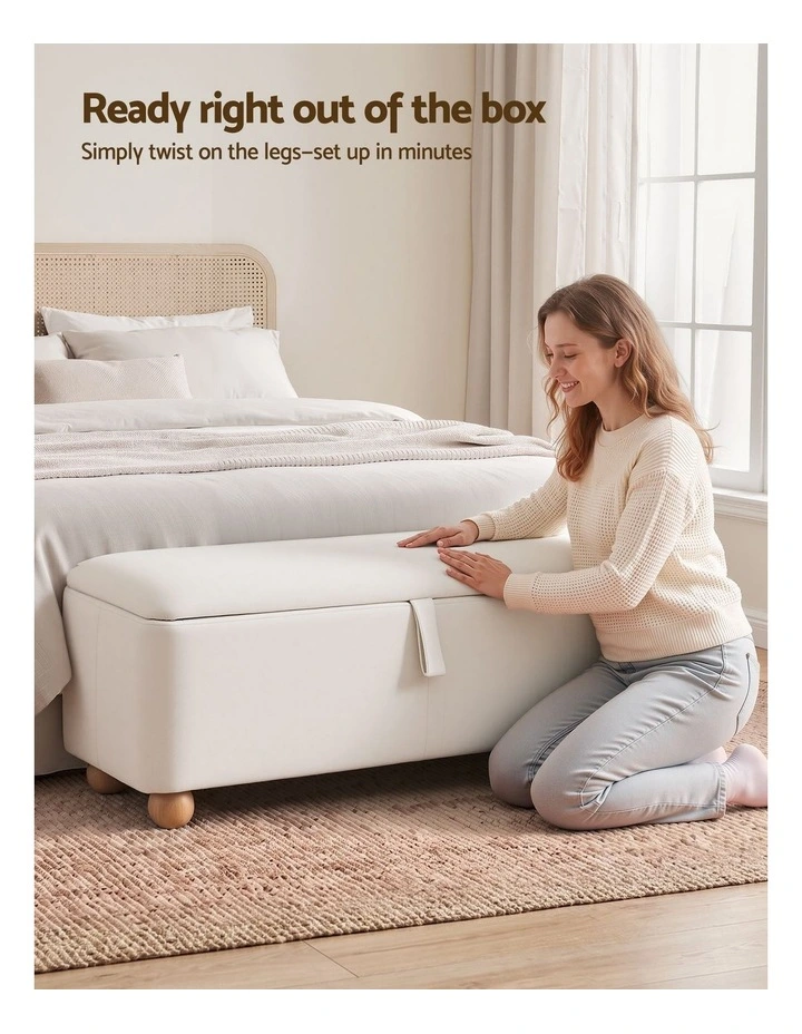 Artiss Storage Ottoman Hidden Bench Velvet Blanket Box Beige 97cm image 4