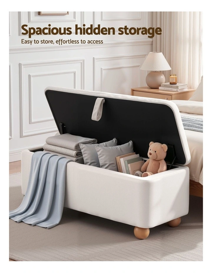 Artiss Storage Ottoman Hidden Bench Velvet Blanket Box Beige 97cm image 5