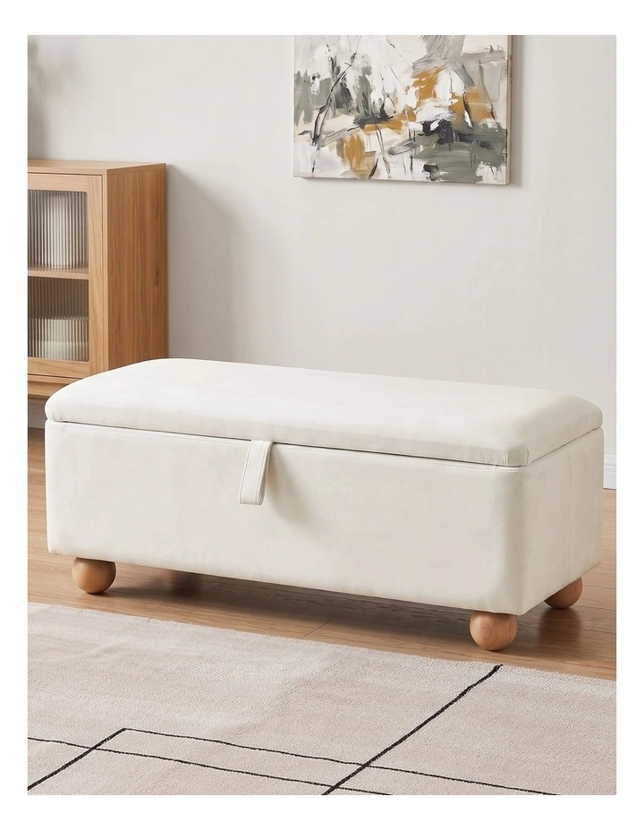 Artiss Storage Ottoman Hidden Bench Velvet Blanket Box Beige 97cm image 6