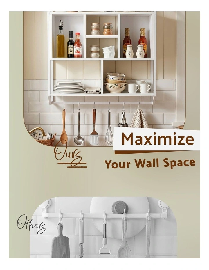 Artiss Floating Wall Shelf 6 Hooks Wall Mounted Storage Cubby Rack 73.5x74CM White image 5