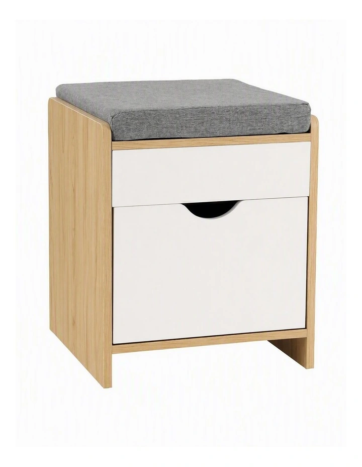 Artiss Storage Ottoman with Drawer 100kg Capacity Footrest Cushion Oak image 1