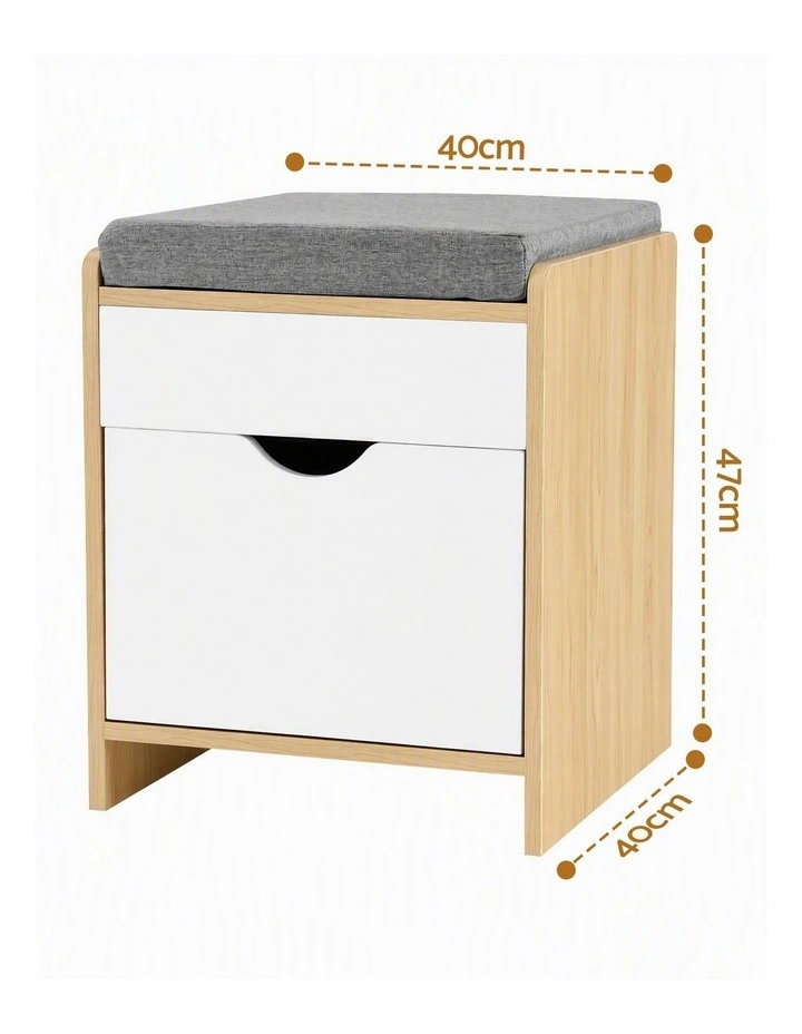 Artiss Storage Ottoman with Drawer 100kg Capacity Footrest Cushion Oak image 2
