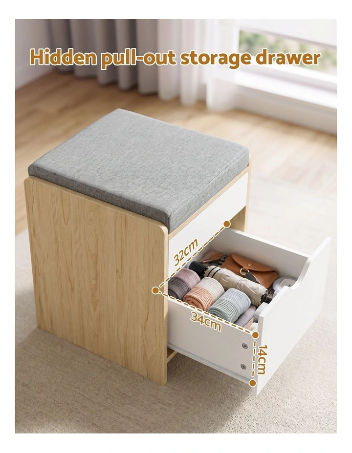 Artiss Storage Ottoman with Drawer 100kg Capacity Footrest Cushion Oak image 5