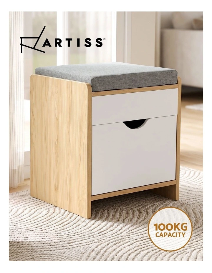 Artiss Storage Ottoman with Drawer 100kg Capacity Footrest Cushion Oak image 6