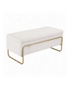 Artiss Storage Ottoman Boucle Padded Seat Footrest Hidden Storage Cream White