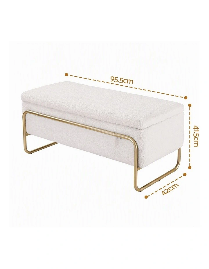 Artiss Storage Ottoman Boucle Padded Seat Footrest Hidden Storage Cream White image 2