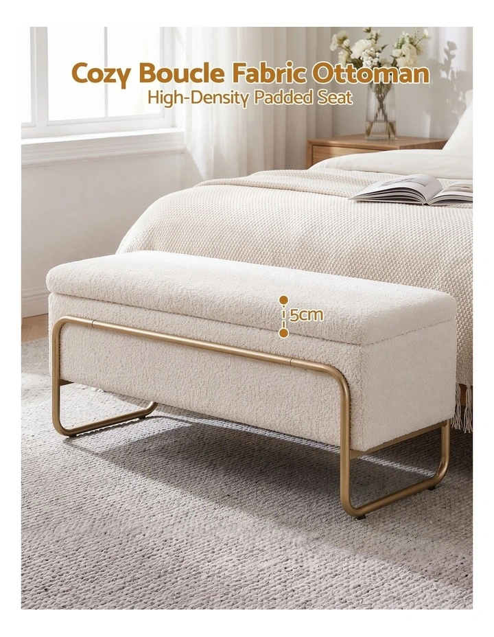 Artiss Storage Ottoman Boucle Padded Seat Footrest Hidden Storage Cream White image 4
