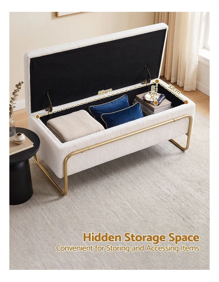 Artiss Storage Ottoman Boucle Padded Seat Footrest Hidden Storage Cream White image 5